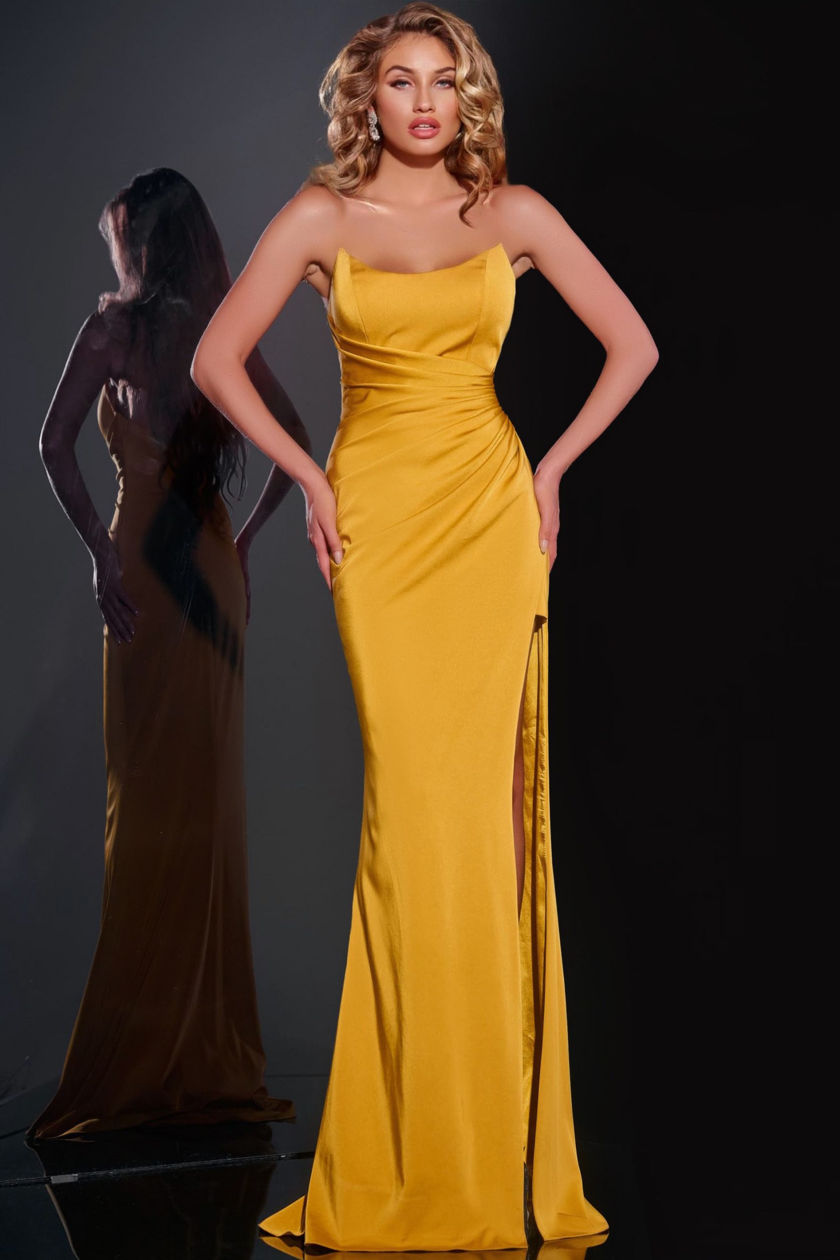 yellow high slit dress 42765