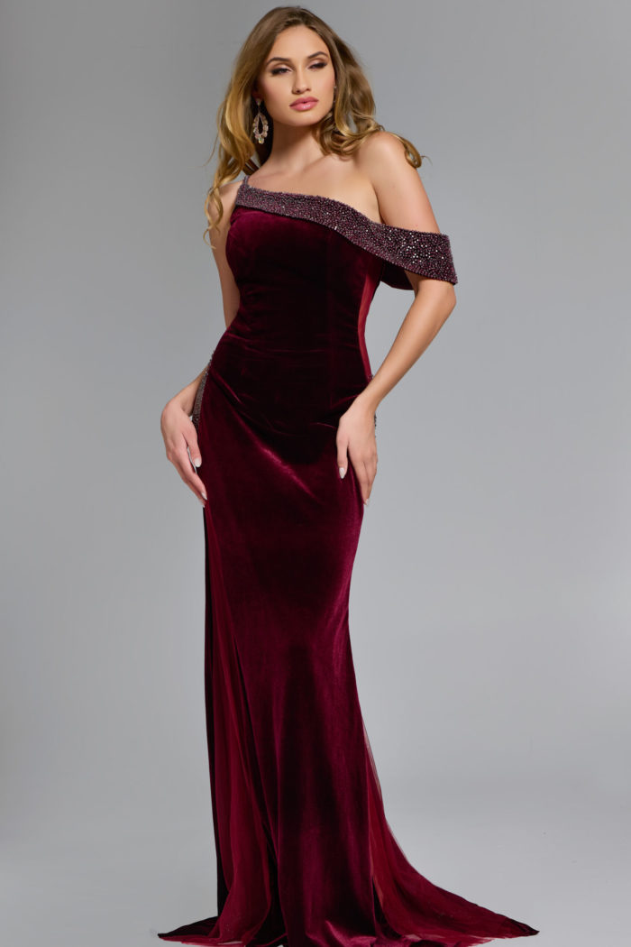 embellished neckline burgundy dress 42975