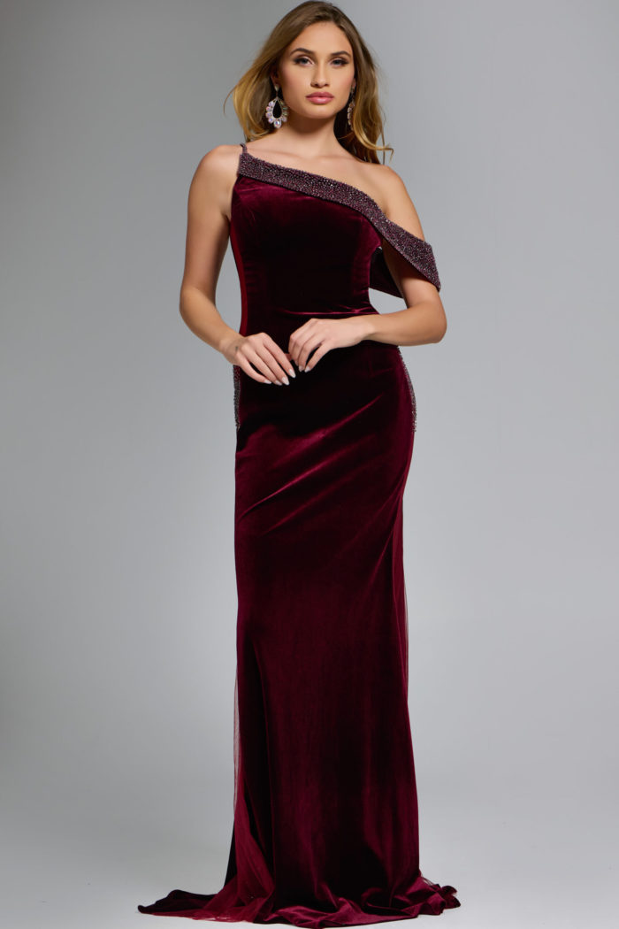 one shoulder velvet dress 42975