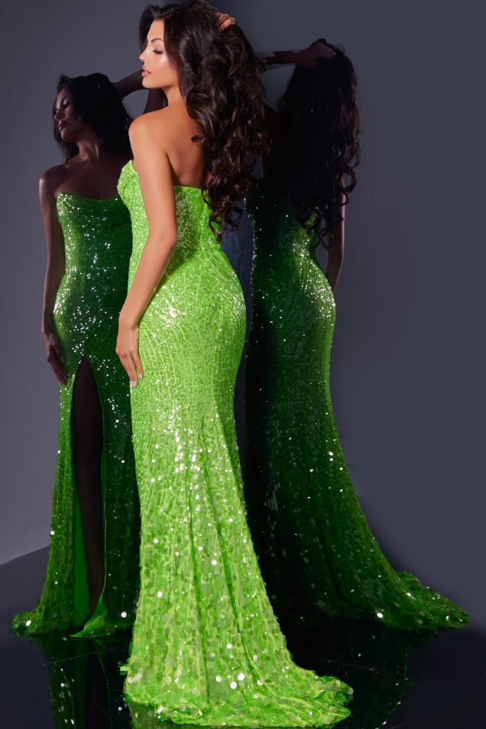 strapless sequin green dress 40765