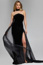 black dress with sheer drape 43659