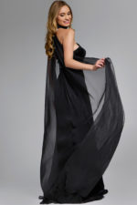 black fitted dress with high slit 43659