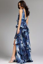 navy print dress with v back 44096