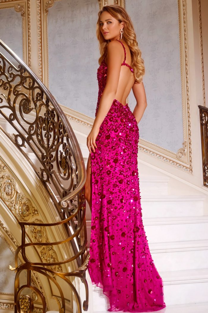 backless fuchsia dress 44440