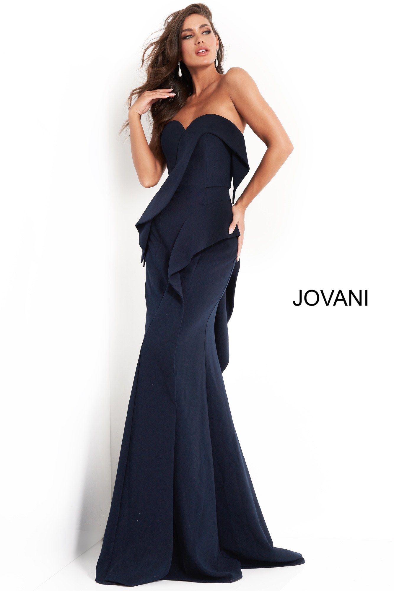 Jovani 4466 Navy Strapless Sweetheart Neckline Evening Dress
