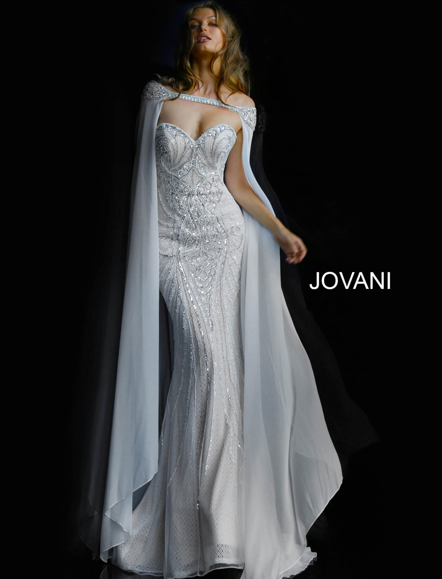 Jovani 45566 Ivory off the Shoulder Embellished Wedding Dress