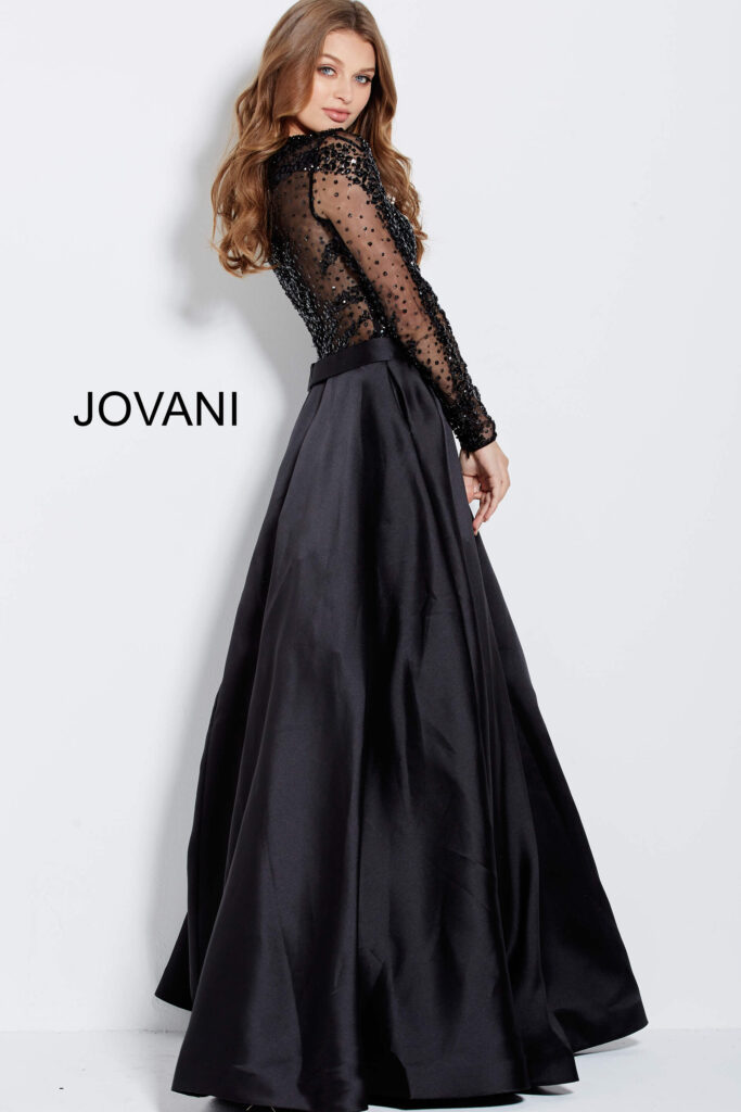 Jovani 46066 Black Beaded Bodice Long Sleeve Ballgown