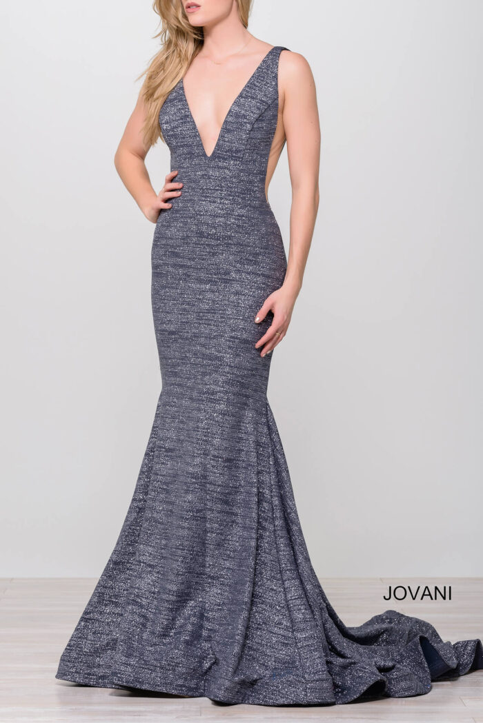Model wearing Burgundy Fitted Jovani A-line Gown 47075