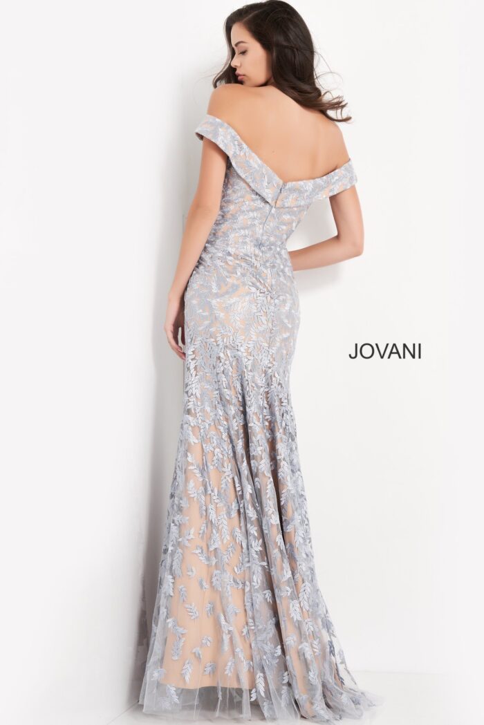 Model wearing Jovani 49634 Off the Shoulder Embroidered Mother of the Bride Dress