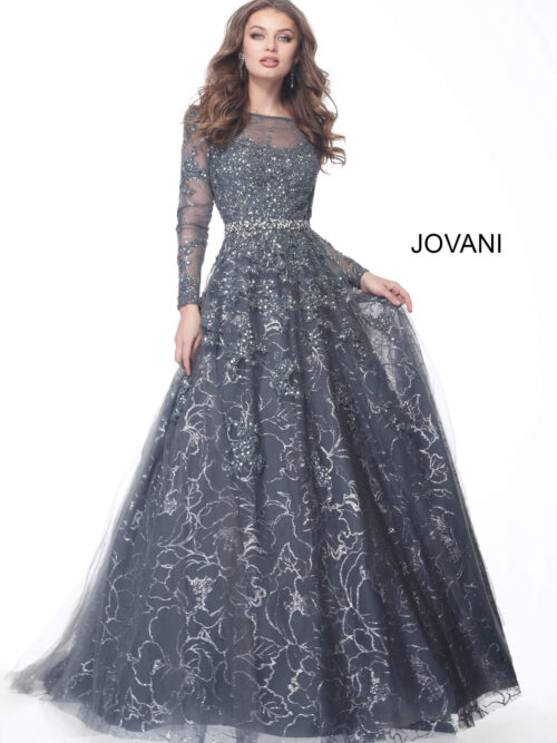 Model wearing Jovani 51838 Embellished Long Sleeve Mother of the Bride Dress