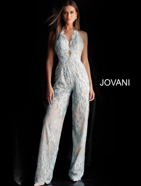 Light Blue Lace Halter Neck Prom Jumpsuit 60124 - Jovani