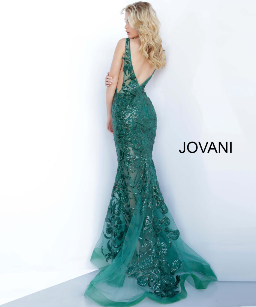 Jovani 60283 Green Plunging Neckline Prom Dress