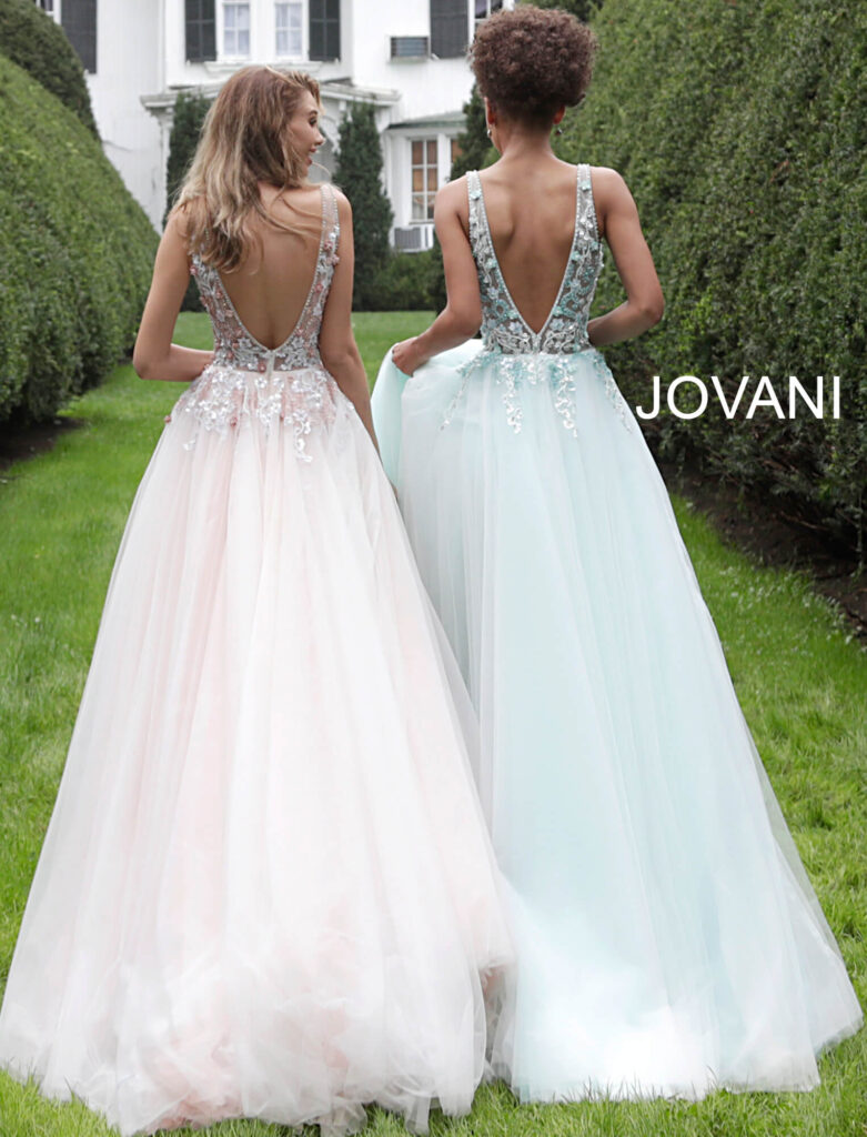 Floral Embellished V Neck Jovani Ballgown 61109