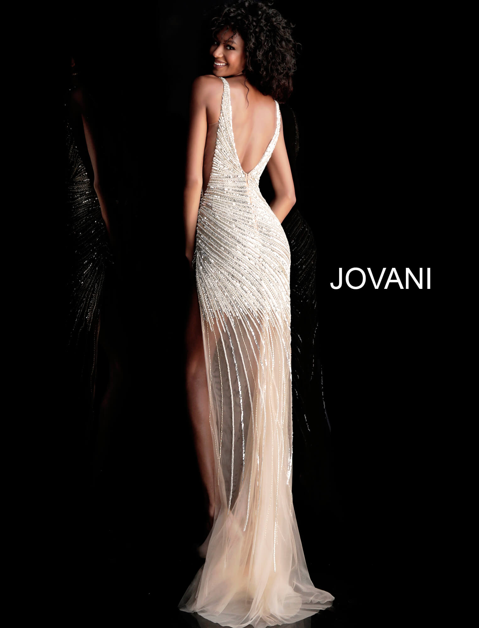 Jovani 63405 High Slit Beaded Dress