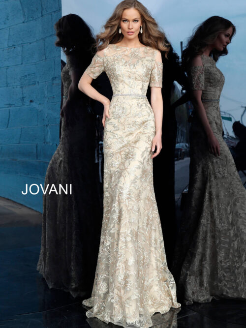 Model wearing Jovani 63649 Form Fitting Embellished Mother of the Bride Dress