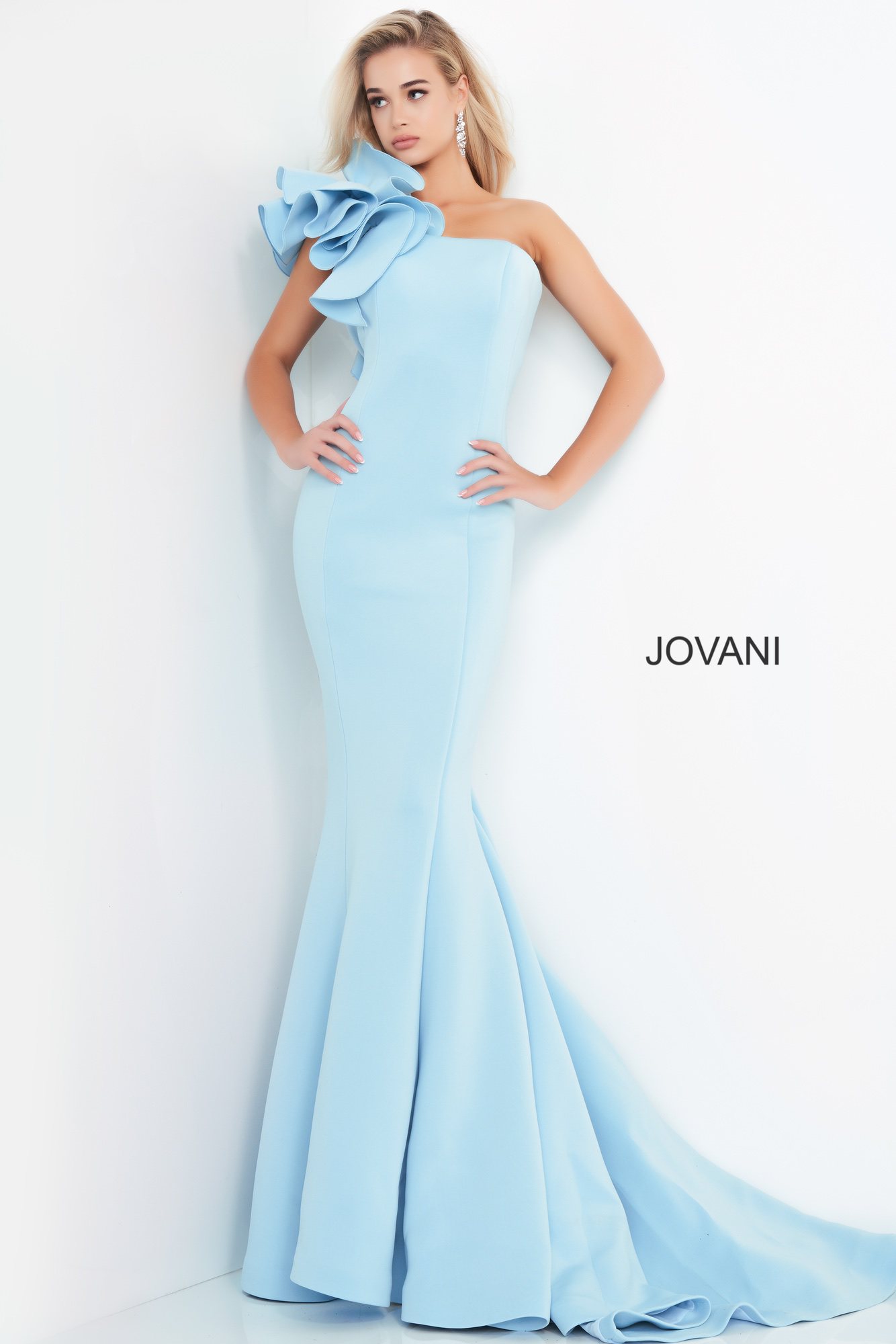 Jovani 63994 One Shoulder Fitted Scuba Evening Dress