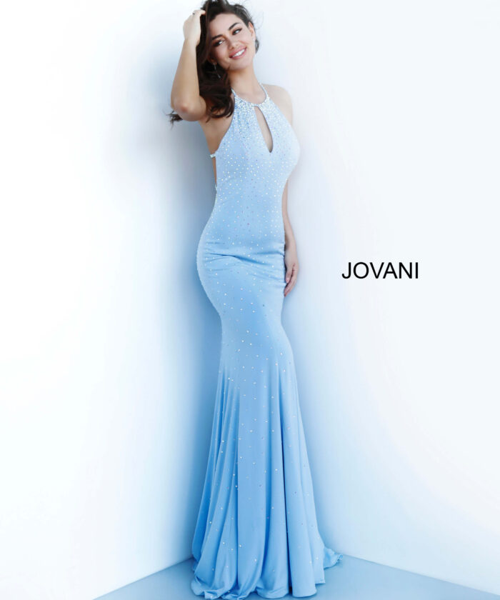 Model wearing Beaded Jersey Jovani Dress 67101