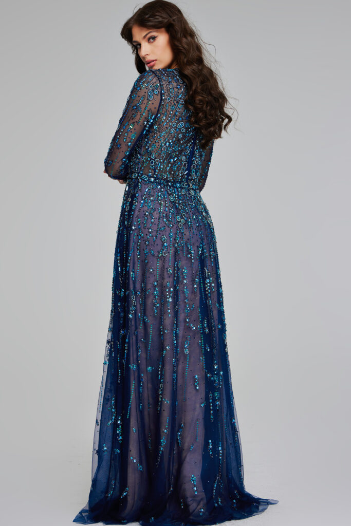 Navy Embellished Evening Gown 80807