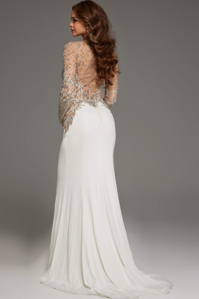 jersey off white wedding dress with beaded top 88983