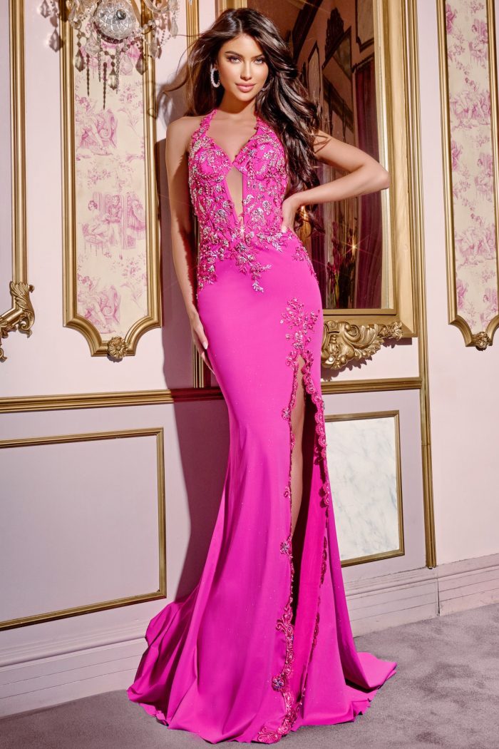 Jovani model wearing dress style D5030