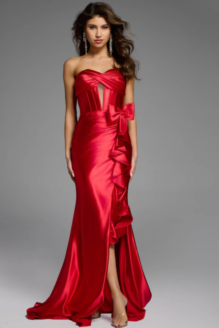 Red evening dress with bow accent