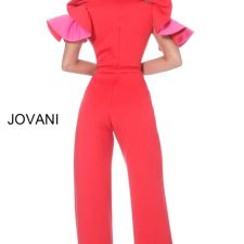Jovani 68736 Red Fuchsia V Neck Scuba Evening Jumpsuit Jovani