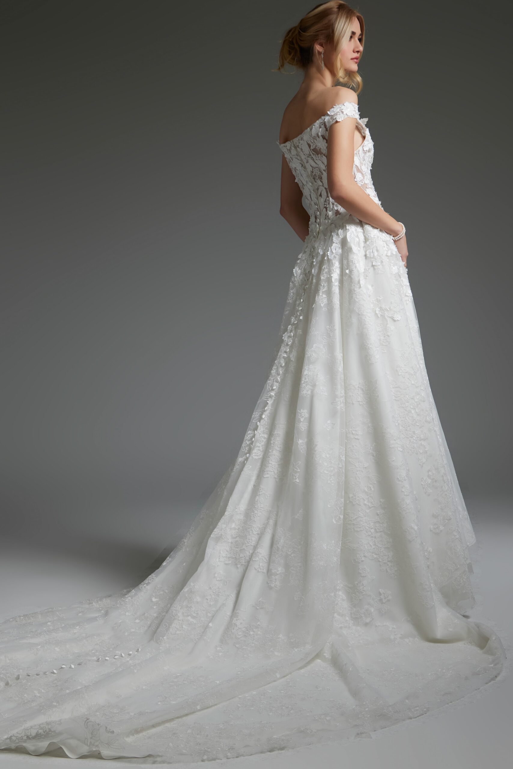 Off White Floral Off the Shoulder Wedding Dress JB05402