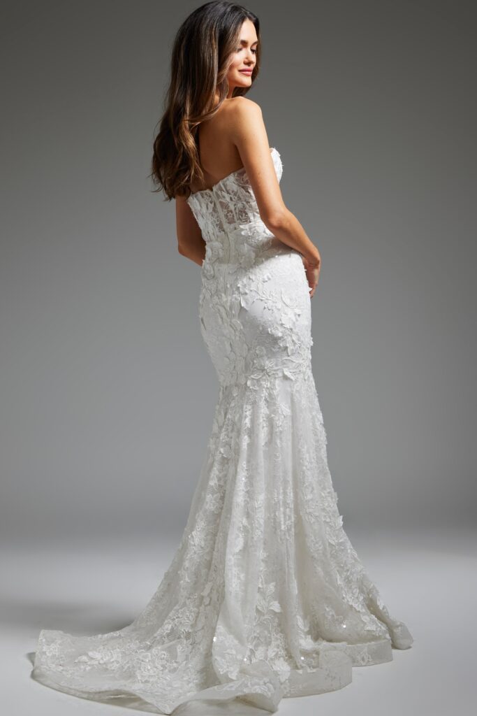 Jovani JB02836 Off White Strapless Embroidered Bridal Dress