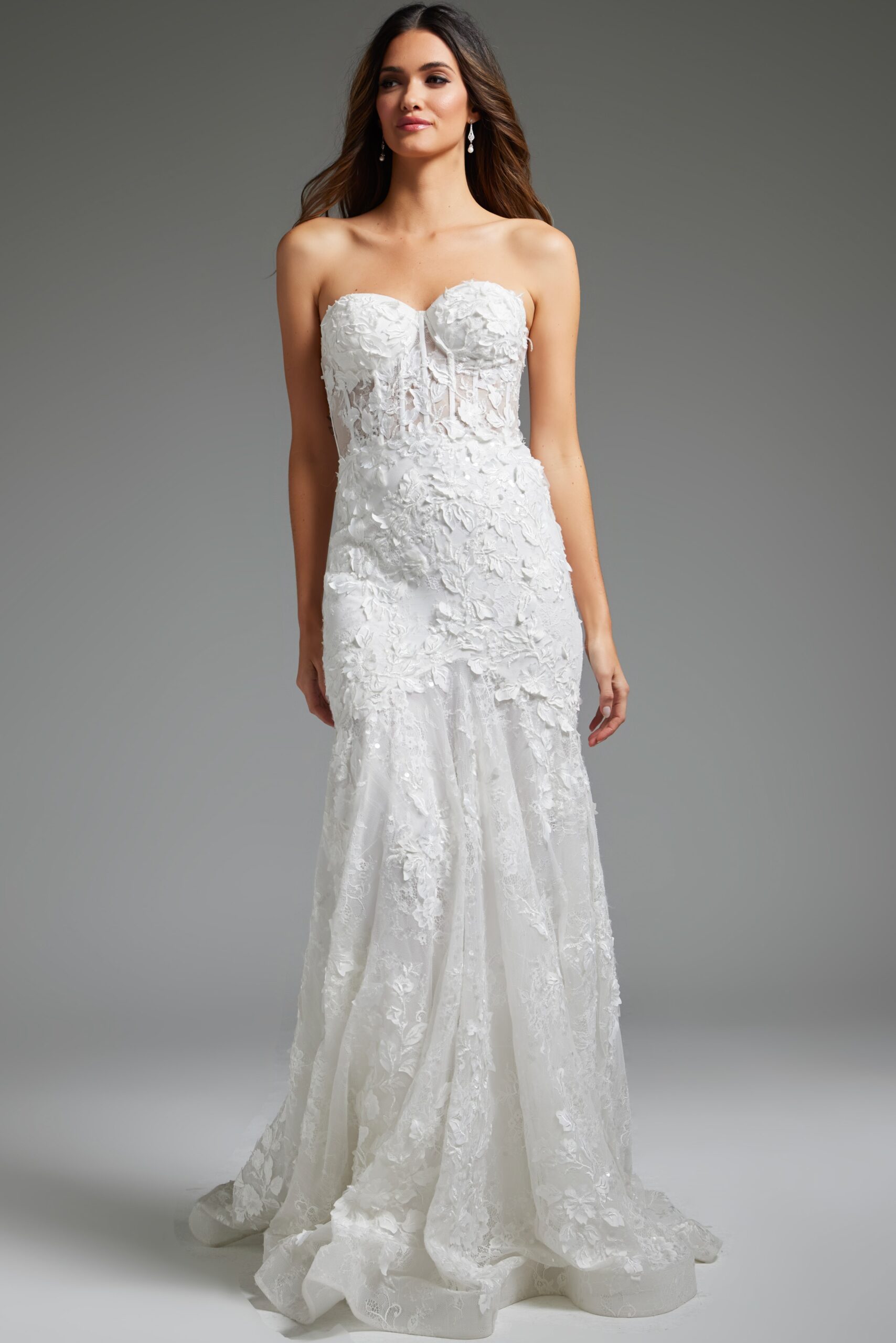 Jovani JB02836 Off White Strapless Embroidered Bridal Dress