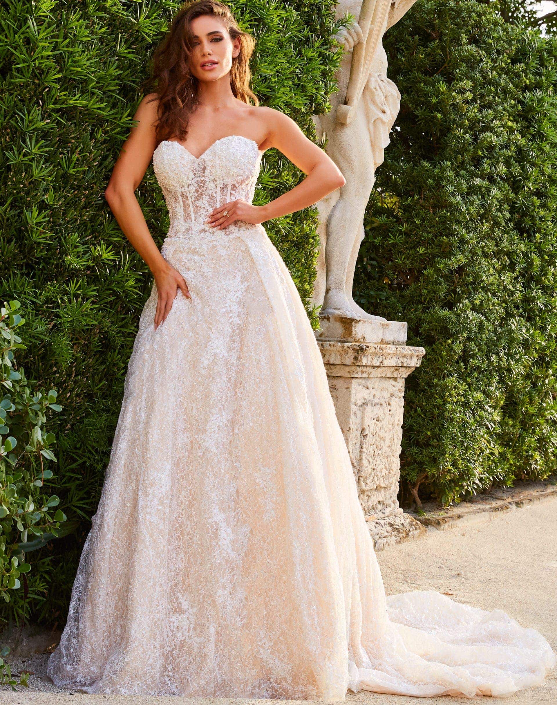 JB05349 Ivory Lace A Line Strapless Bridal Gown