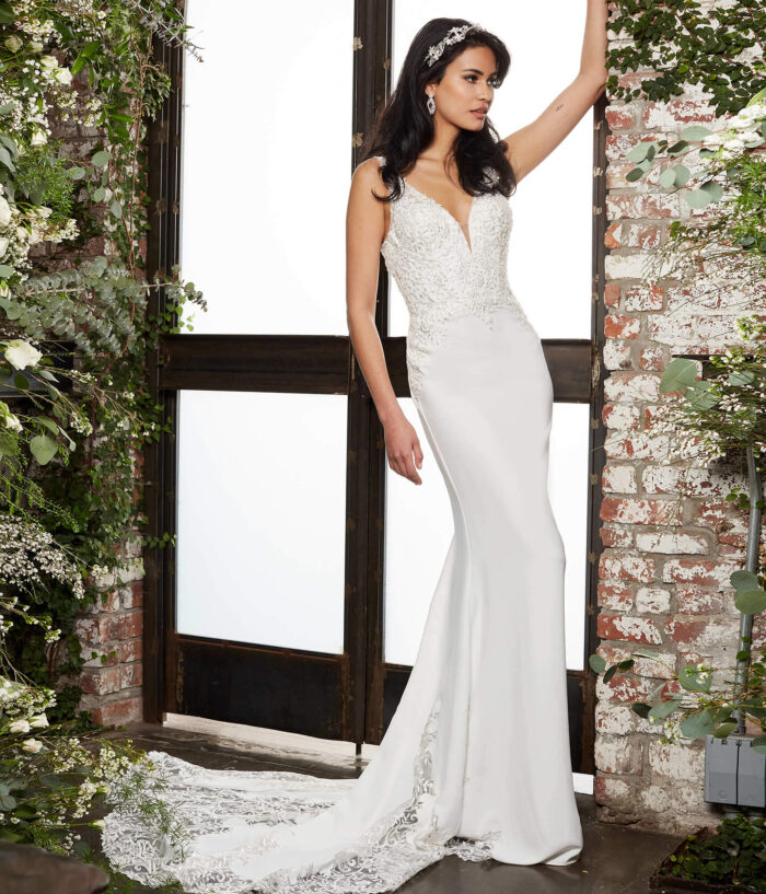 Model wearing Jovani JB06928 Ivory Embroidered Bodice Bridal Dress