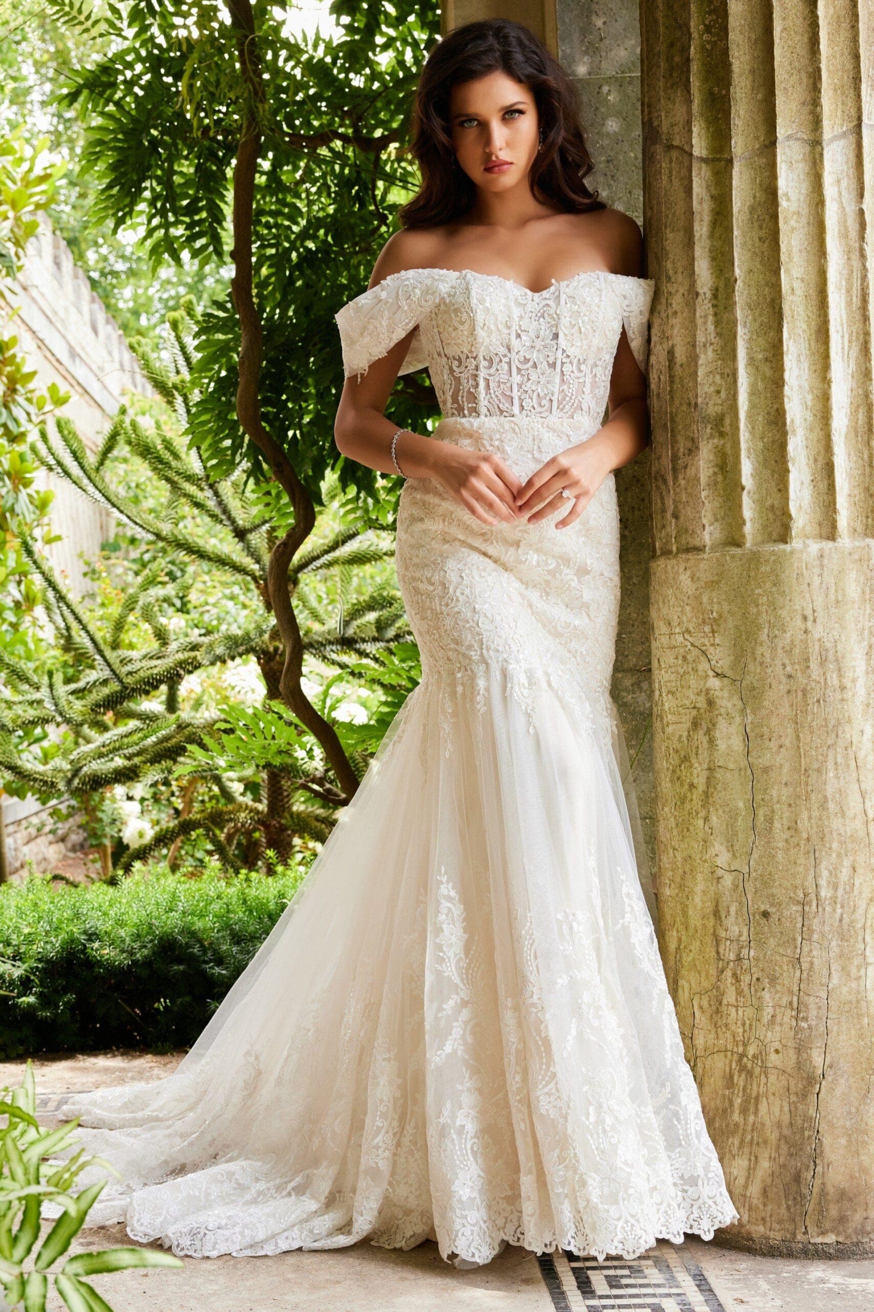 Jovani JB07161 Ivory Off the Shoulder Lace Bridal Dress