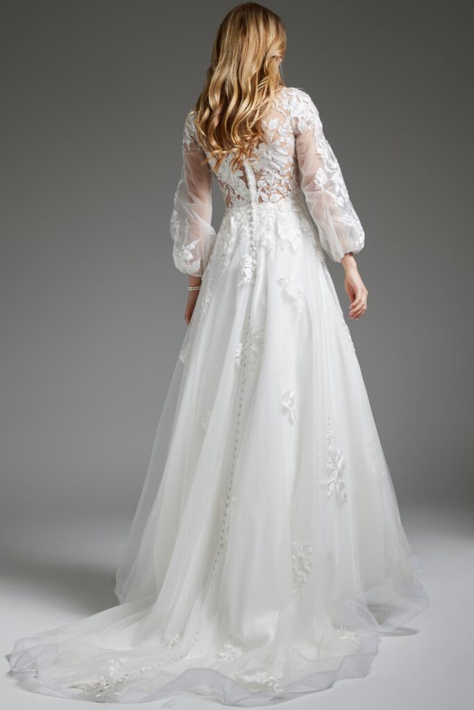 Off White Long Sheer Sleeves Bridal Gown JB25731