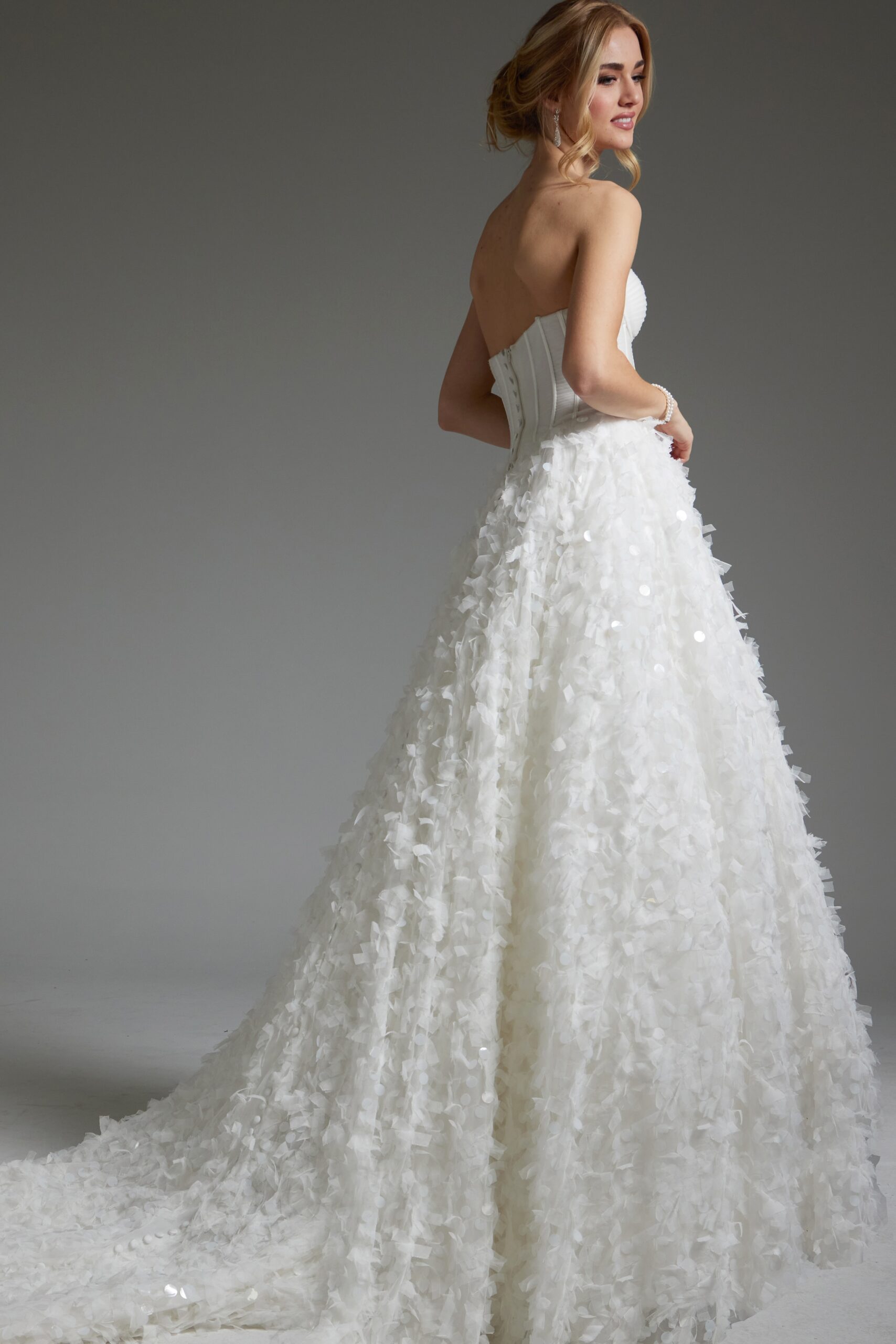 Off White Pailette Skirt Strapless Bridal Gown JB26295