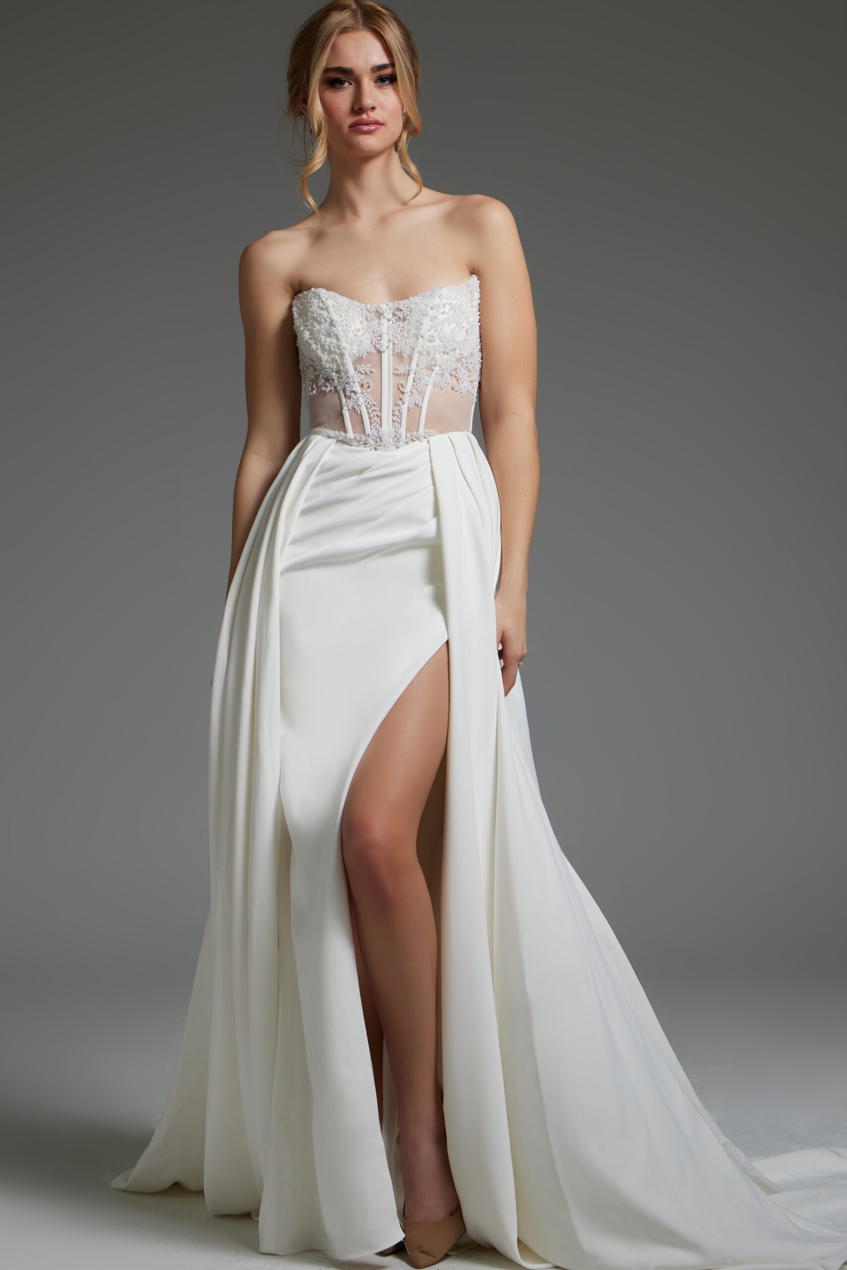 Ivory High Slit Strapless Wedding Dress JB37128