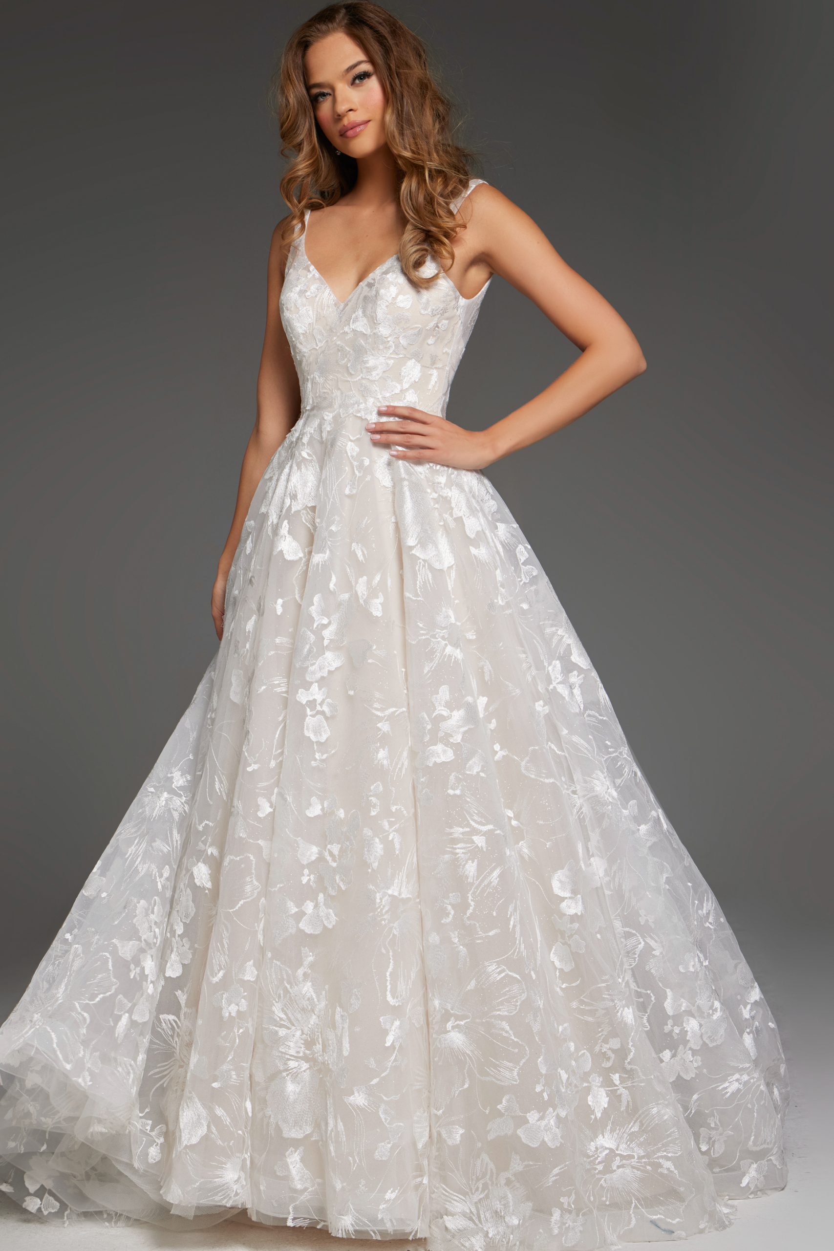 Lace Ball Gown Wedding Dress with V Neckline JB37434