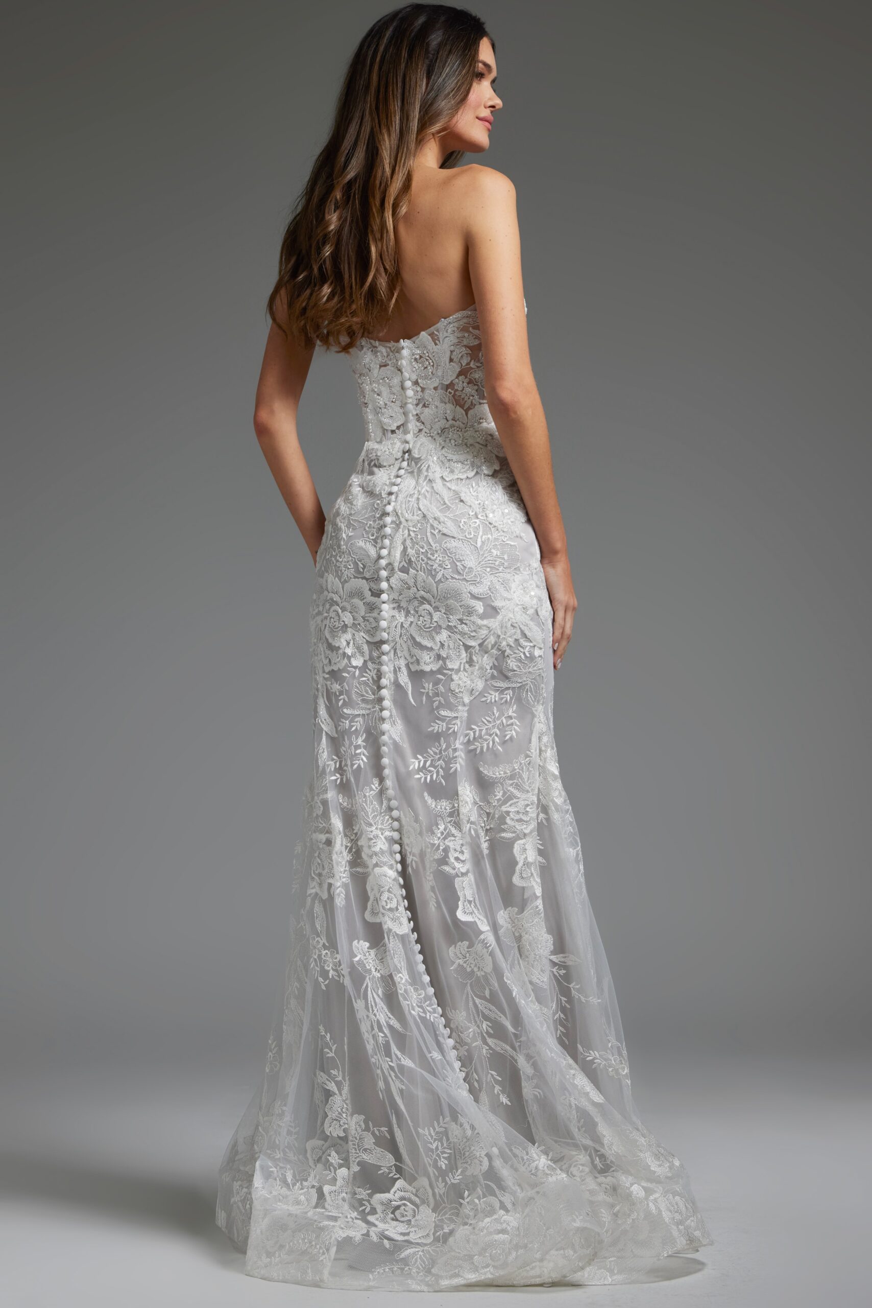 Ivory Embroidered Strapless Bridal Dress JB38221