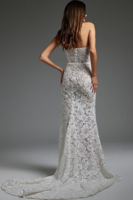 Back view of Jovani JB38271 white lace dress