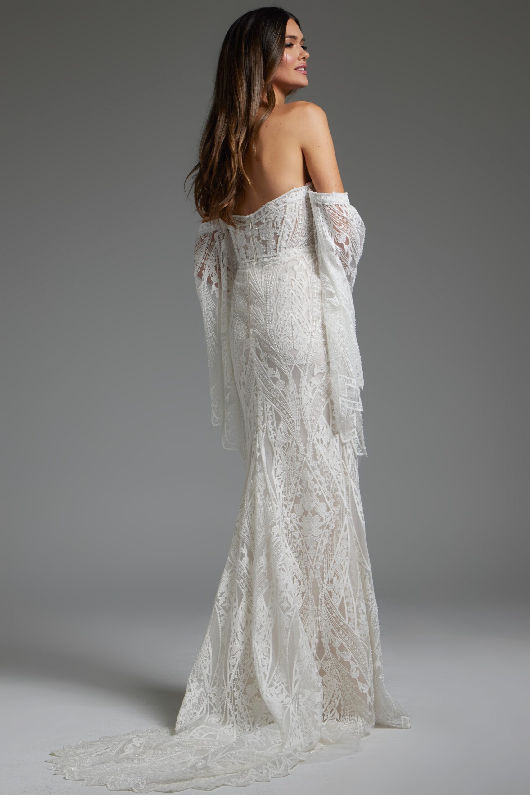 Strapless Lace Wedding Dress with Detached Sleeves