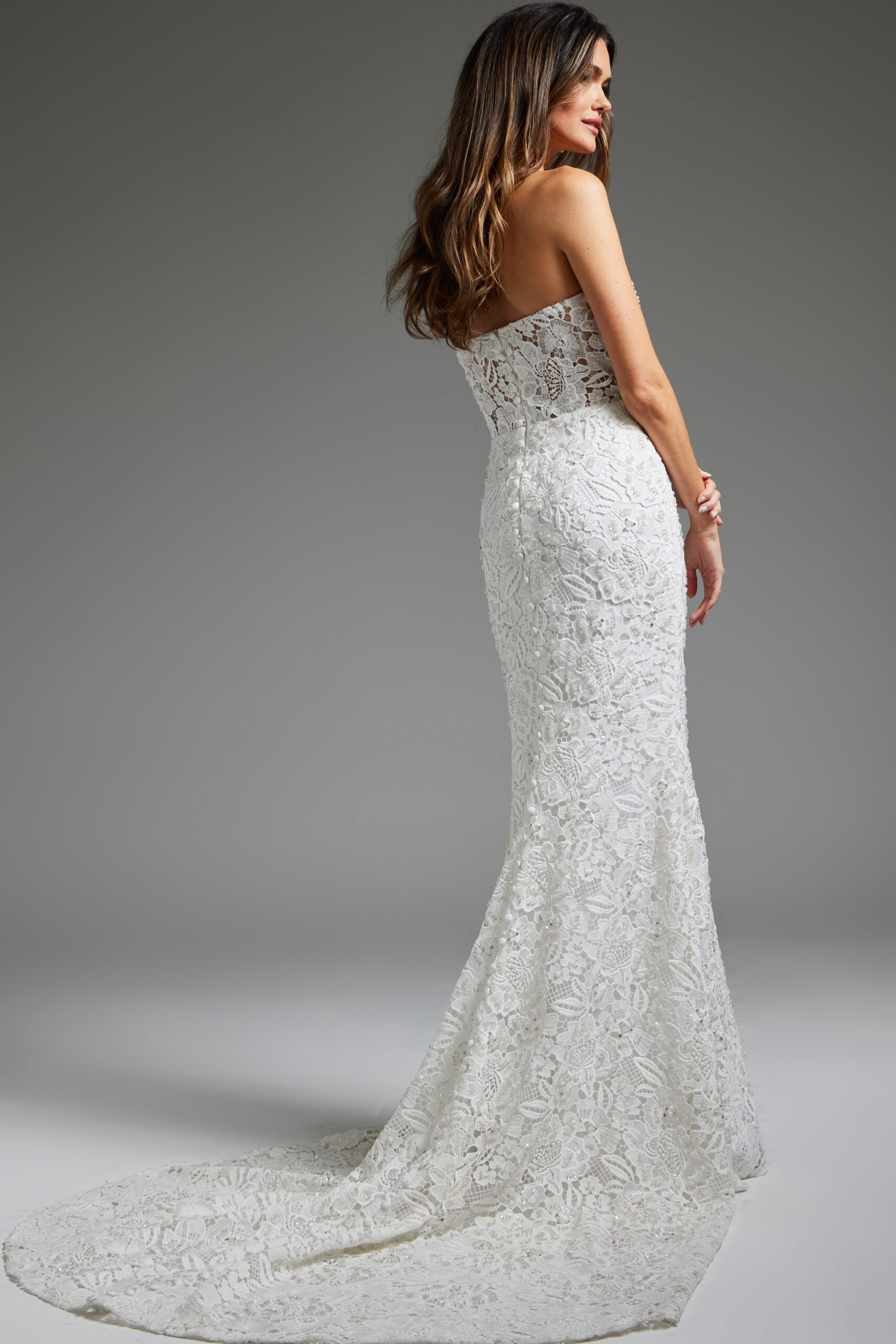 Off White Lace Strapless Bridal Dress JB39733