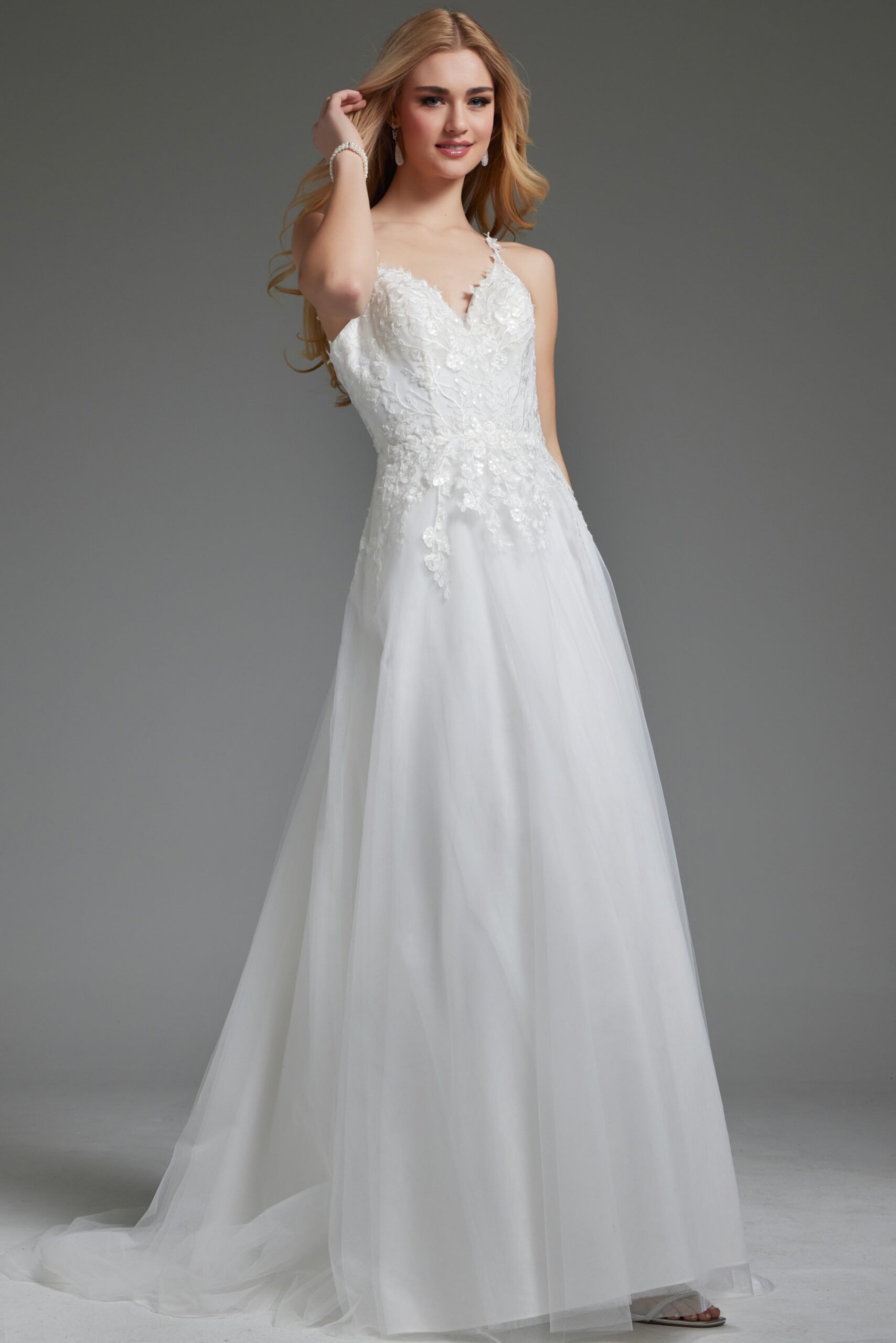 V Neckline Beaded Bodice Bridal Gown JB40513