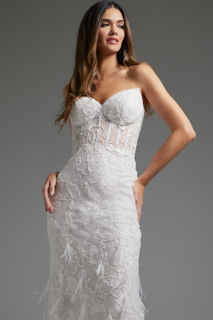 Model wearing Strapless Sweetheart Neckline Lace Bridal Gown JB40590