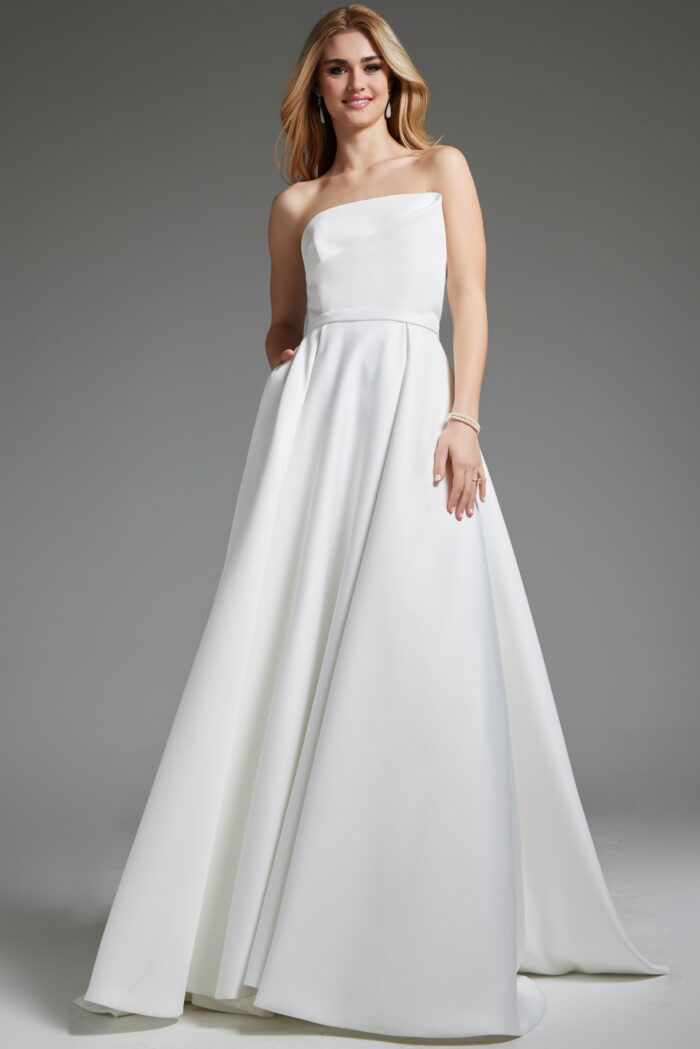 Model wearing Off White A Line Bridal Gown JB40599