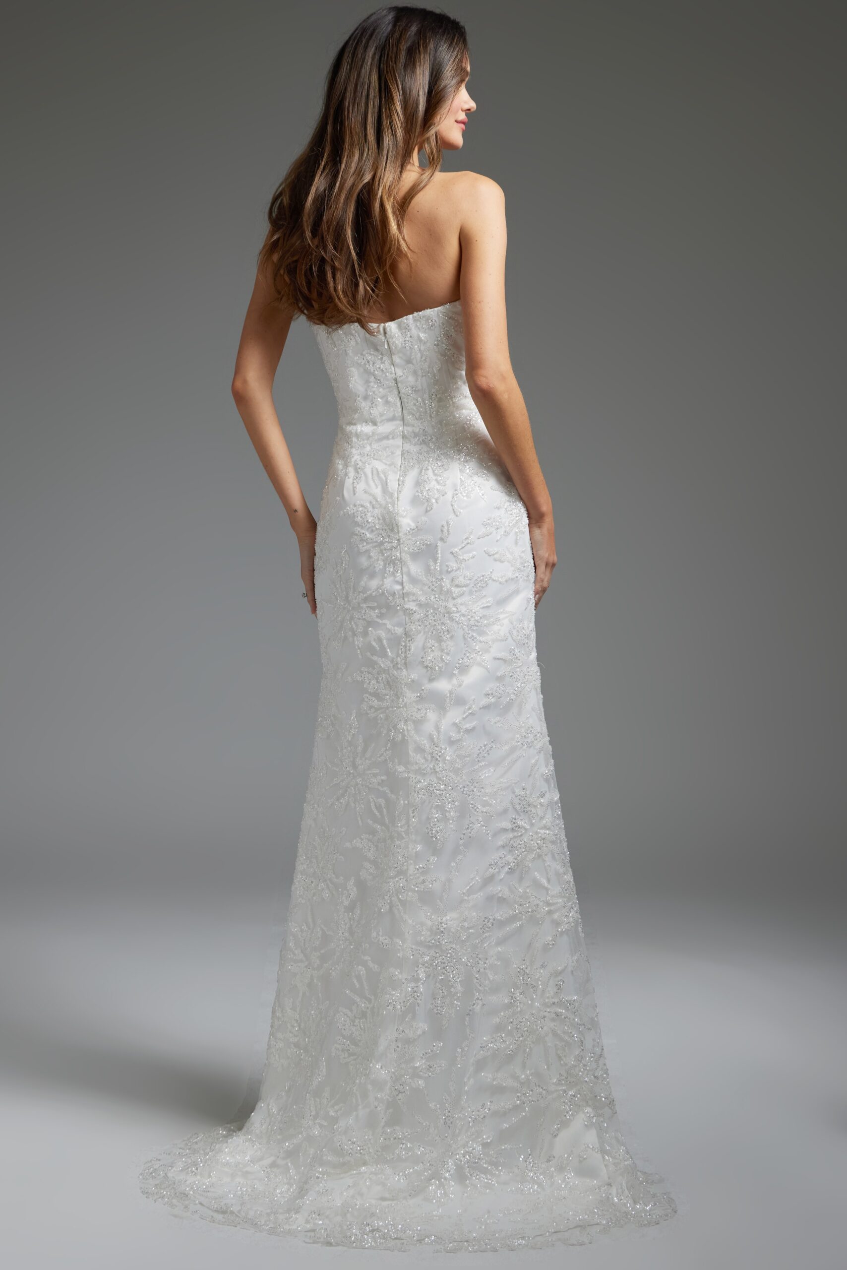 Off White Embellished Strapless Bridal Dress JB40608