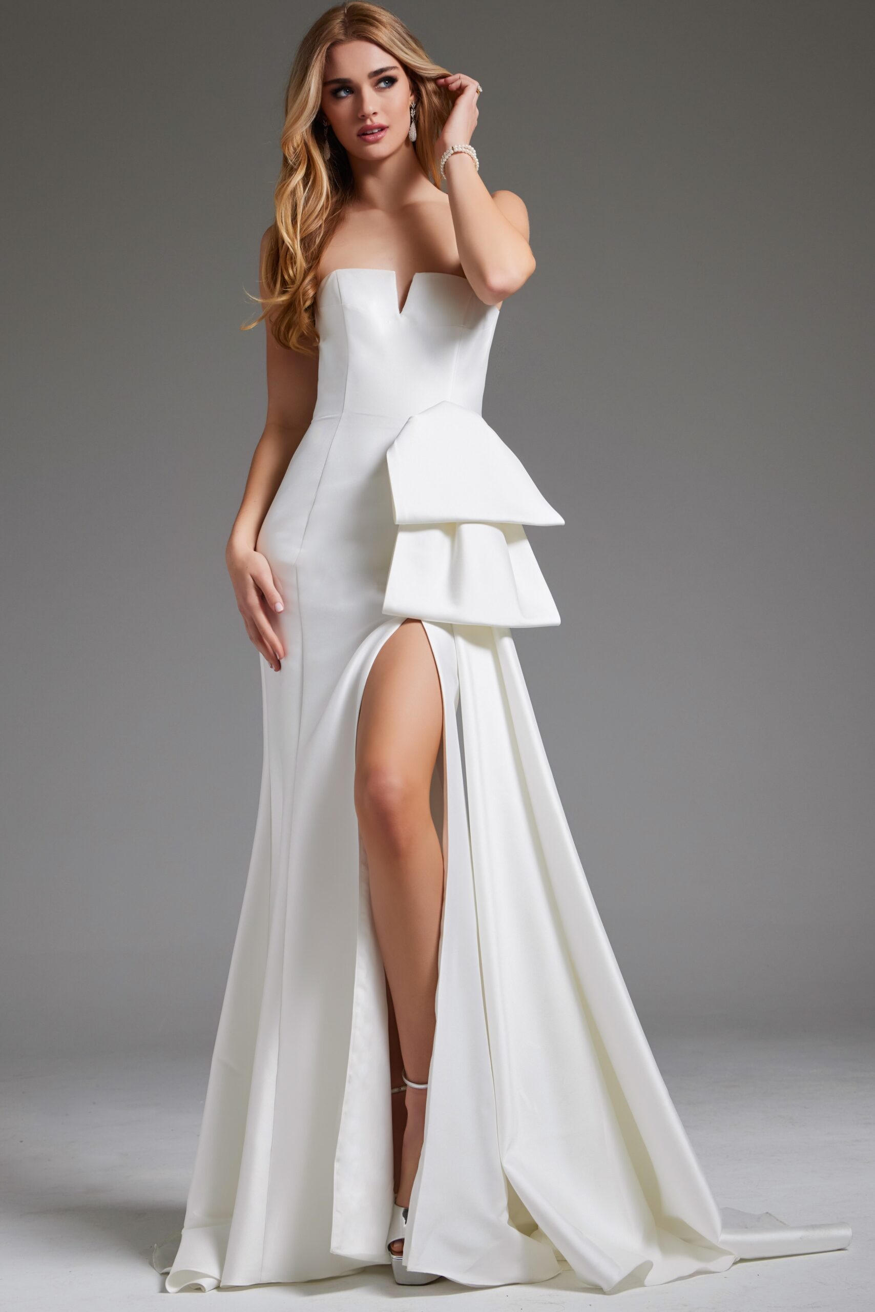 Off White Strapless High Slit Wedding Dress JB40791