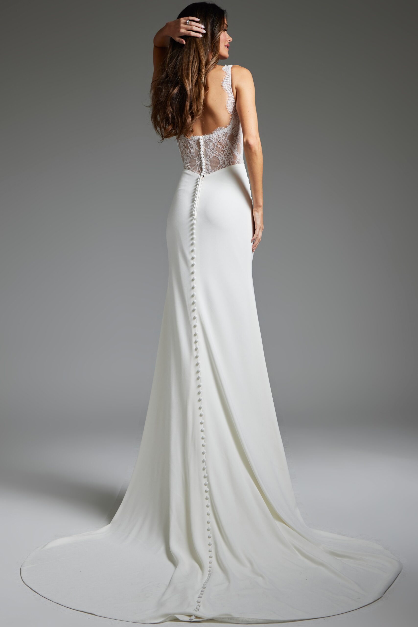 Off White Sheer Lace Back Wedding Dress JB42222