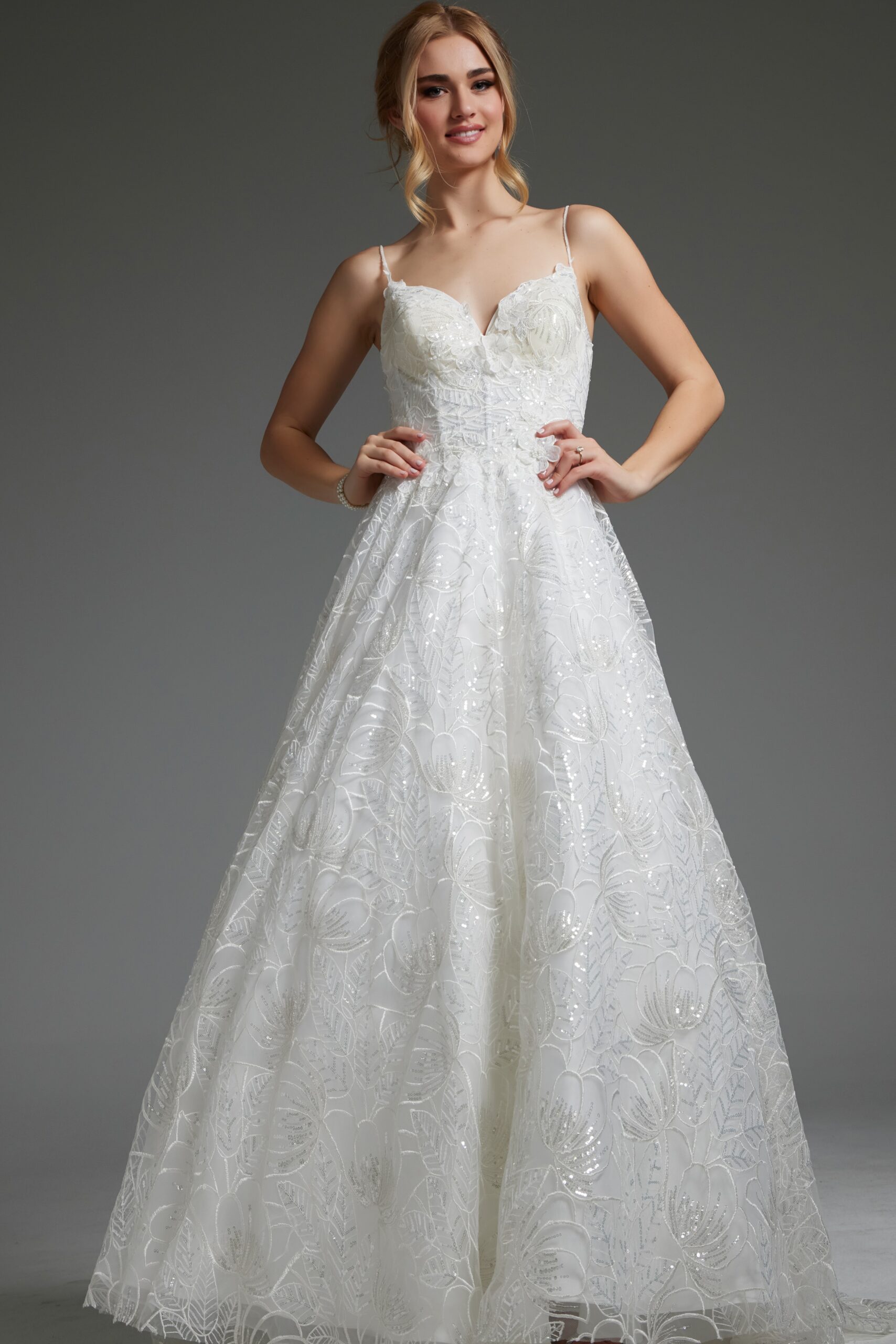 Ivory Embellished Spaghetti Straps Bridal Gown JB422225