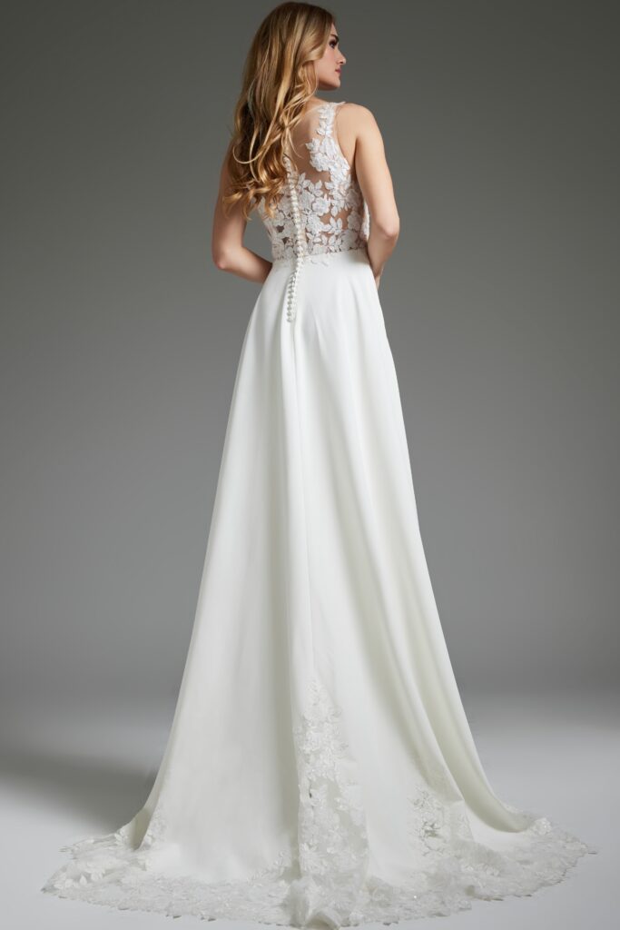 Off White Sheer Back A Line Bridal Dress JB42294