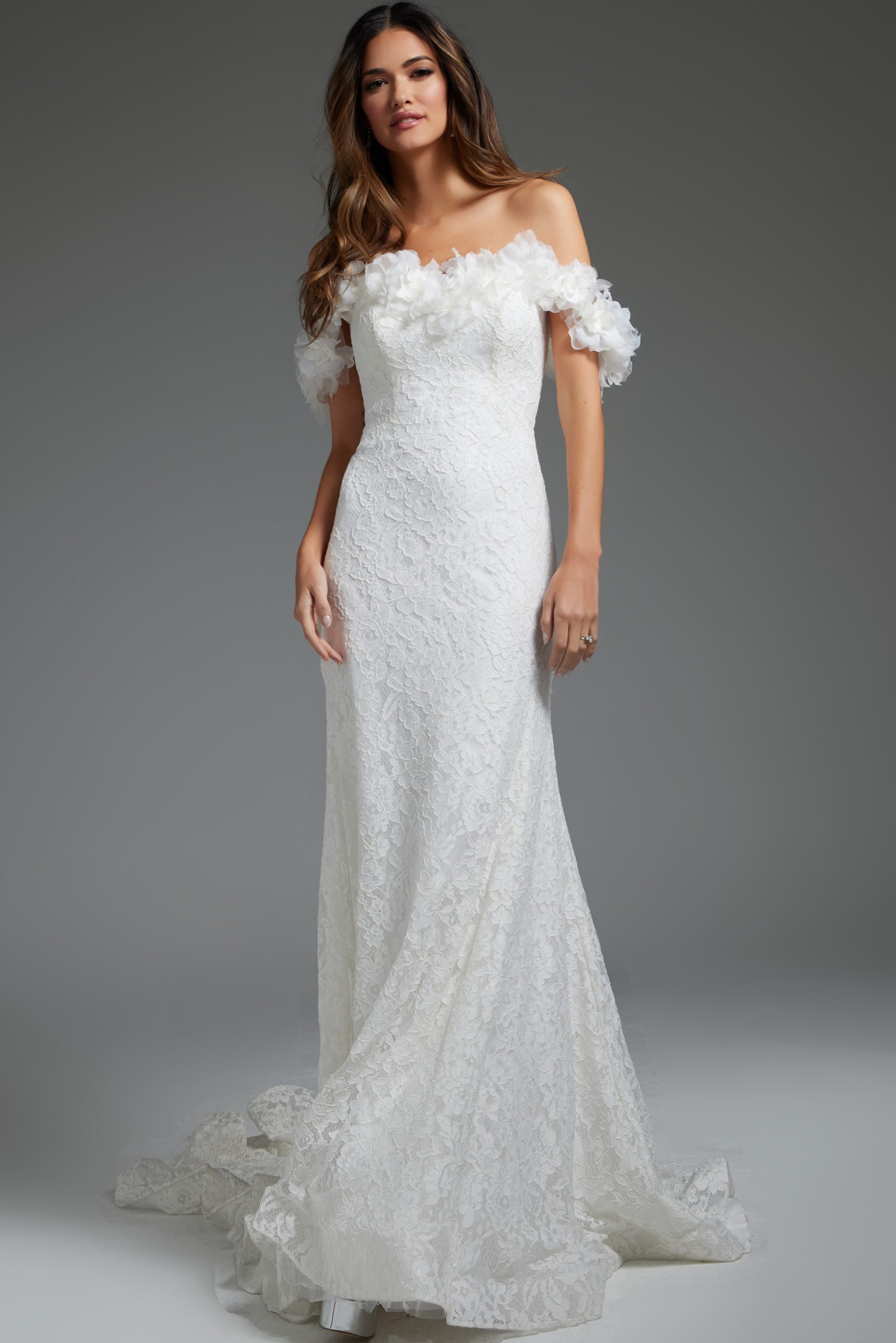 Ivory Off the Shoulder Lace Bridal Dress JB42295