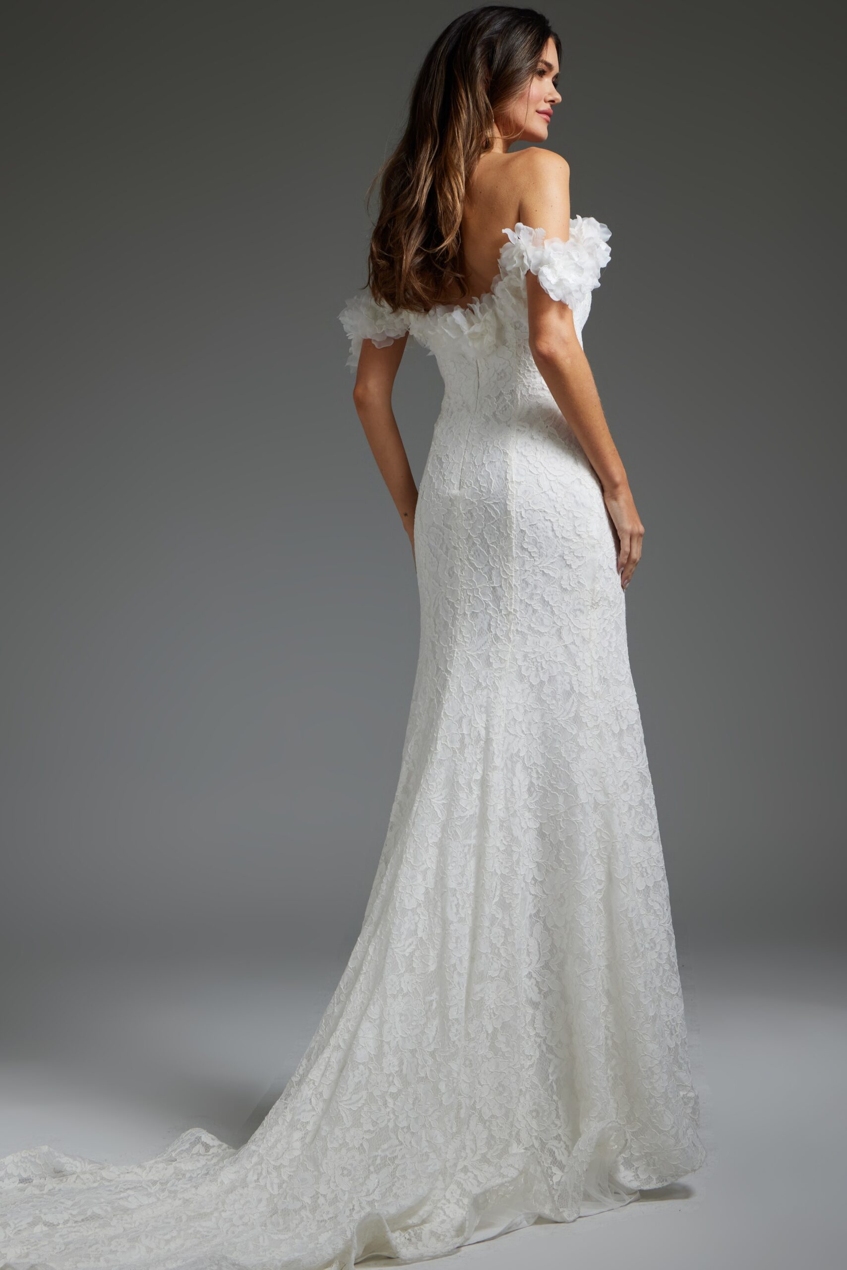 Ivory Off the Shoulder Lace Bridal Dress JB42295